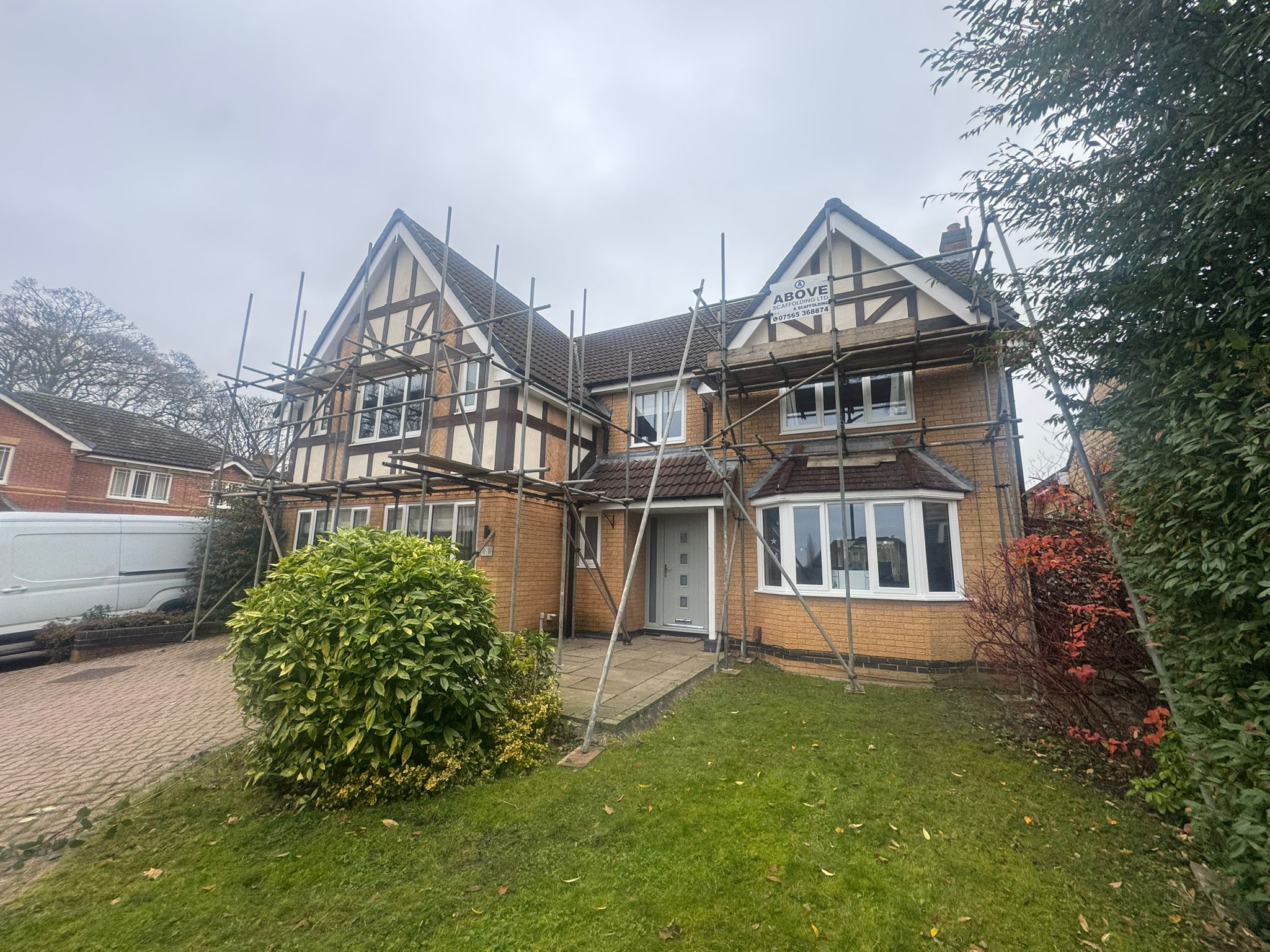 Scaffolding erected during exterior rendering project